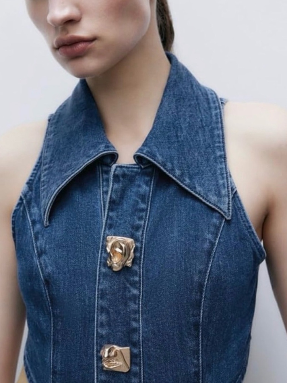 Urban Revivo Cut Out Sleeveless Maxi Denim Dress US 8 - Picture 3 of 10